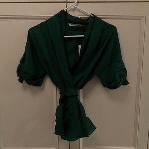 NWT Zara Green Wrap Blouse Size XL